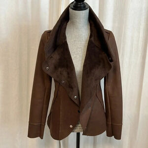 Shearling Faux Fur Jacket Brown, Size S